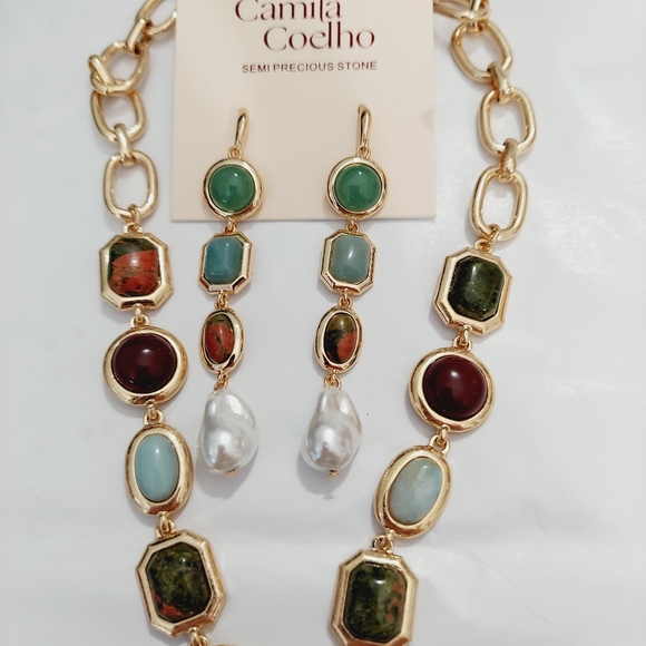 NWT Camila Coelho Semi Precious Stone Necklace & Earrings Set - Picture 5 of 6